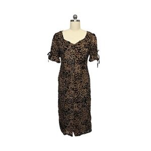 Ivy City Co Dress Womens Small Brown Black Leopard‎ Velvet Ruched Short Sleeve